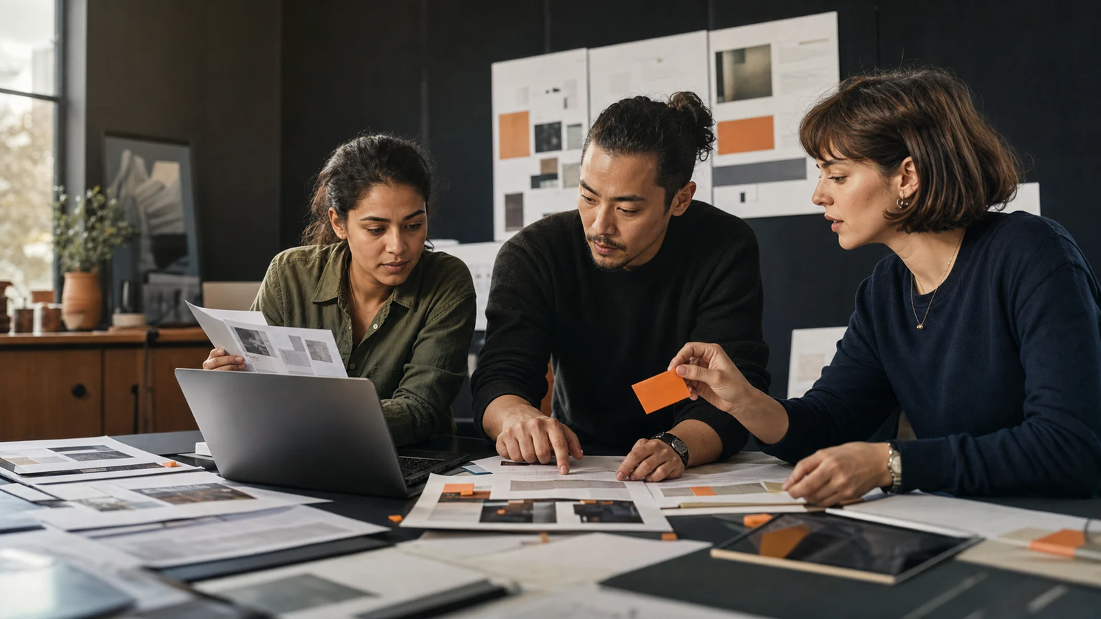 B2B marketing team reviewing source evidence and approving AI-assisted content before publication