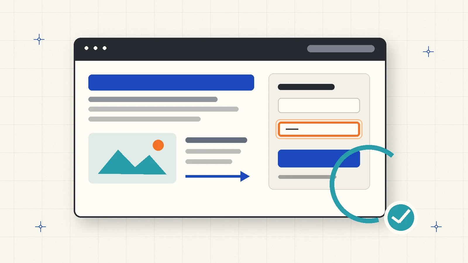 Diagram of a B2B website buyer path with readable content, visible form focus, and a verified completion state